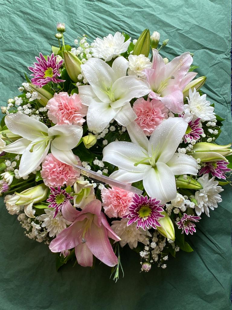 White & Pink Funeral Wreath